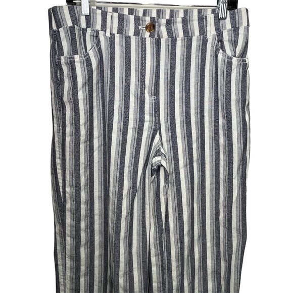 Chico's Blue Cream Striped Cotton Wide Leg Pants Size 1 Medium Casual - Picture 2 of 12